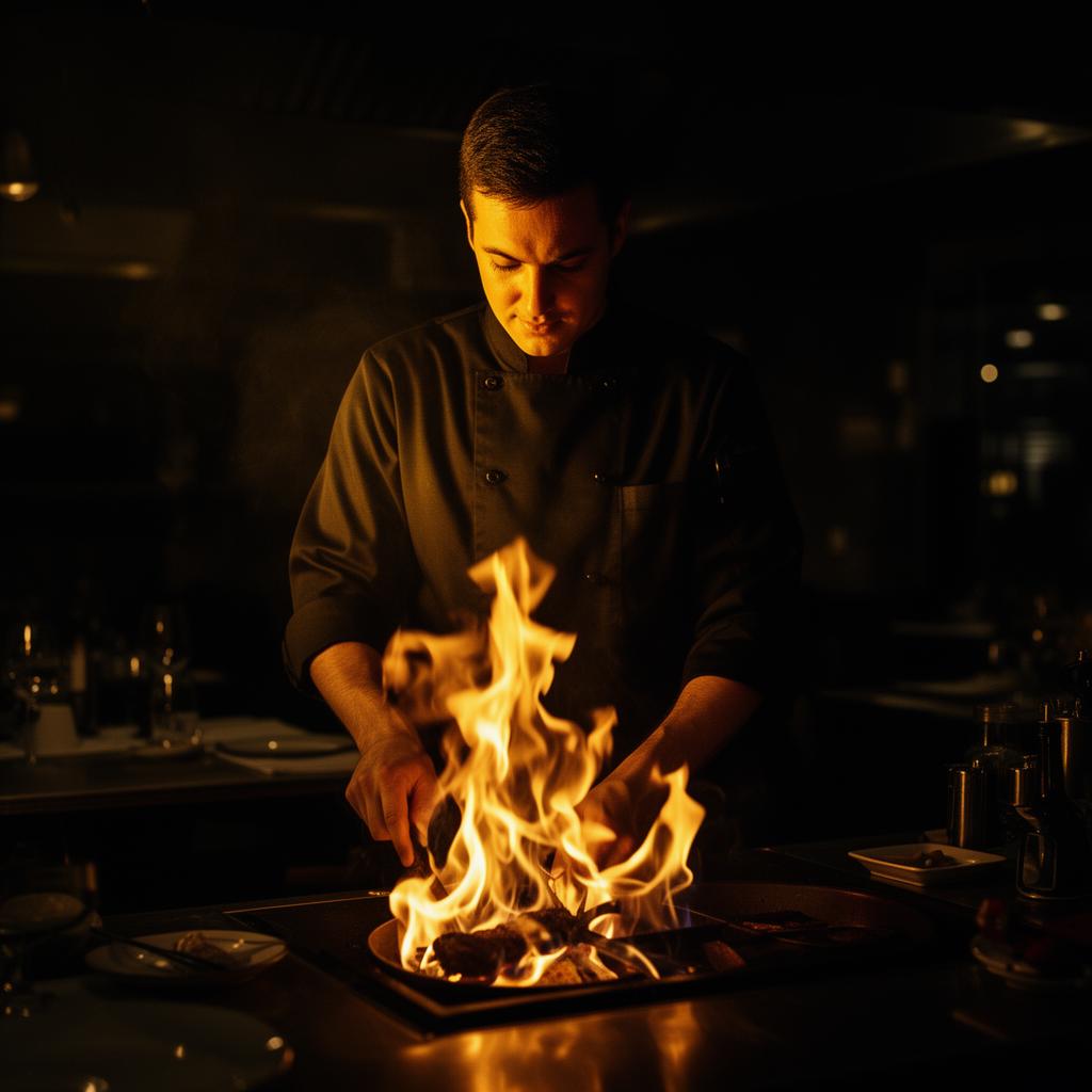 Chef a trabalhar com fogo